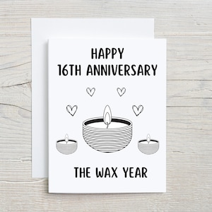 16th Anniversary Card Wax Anniversary Card 16th Wedding Anniversary Card Gift For Couple Gift For Husband Gift for Wife 16 Years Married