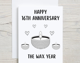 16th Anniversary Card Wax Anniversary Card 16th Wedding Anniversary Card Gift For Couple Gift For Husband Gift for Wife 16 Years Married