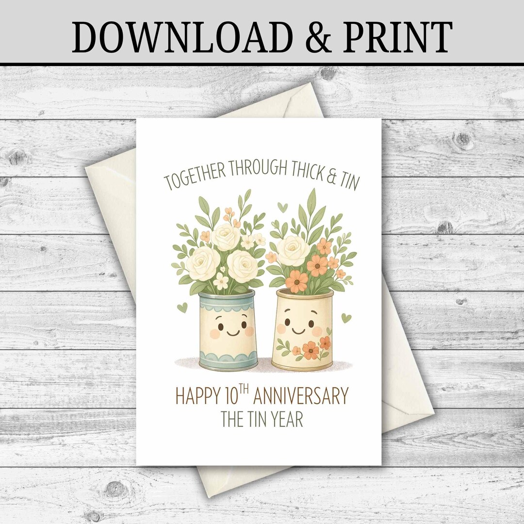 DIGITAL DOWNLOAD 10th Anniversary Card Tin Anniversary Card Gift for ...