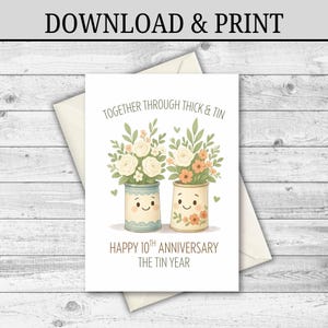 TÉLÉCHARGEMENT NUMÉRIQUE Carte de 10e anniversaire en étain, cadeau pour mari, cadeau pour femme, carte d'anniversaire de mariage, 10 ans imprimable