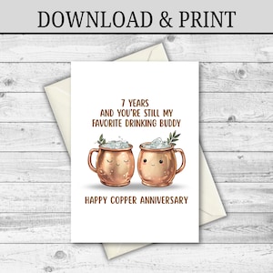 デジタルダウンロード 7周年記念カード 銅製記念日カード 夫への贈り物 妻への贈り物 記念日カード 印刷可能 結婚7年目