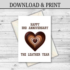 DIGITAL DOWNLOAD 3rd Anniversary Card, Leather Anniversary Card, Gift for Husband, Gift for Wife, Card for Anniversary Printable 3 Years