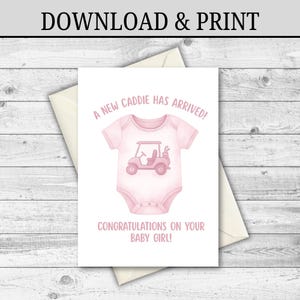 TÉLÉCHARGEMENT NUMÉRIQUE Carte de golf bébé fille, carte de félicitations bébé fille, carte Caddy de papa, carte nouveau bébé, cadeau golf bébé, carte baby shower
