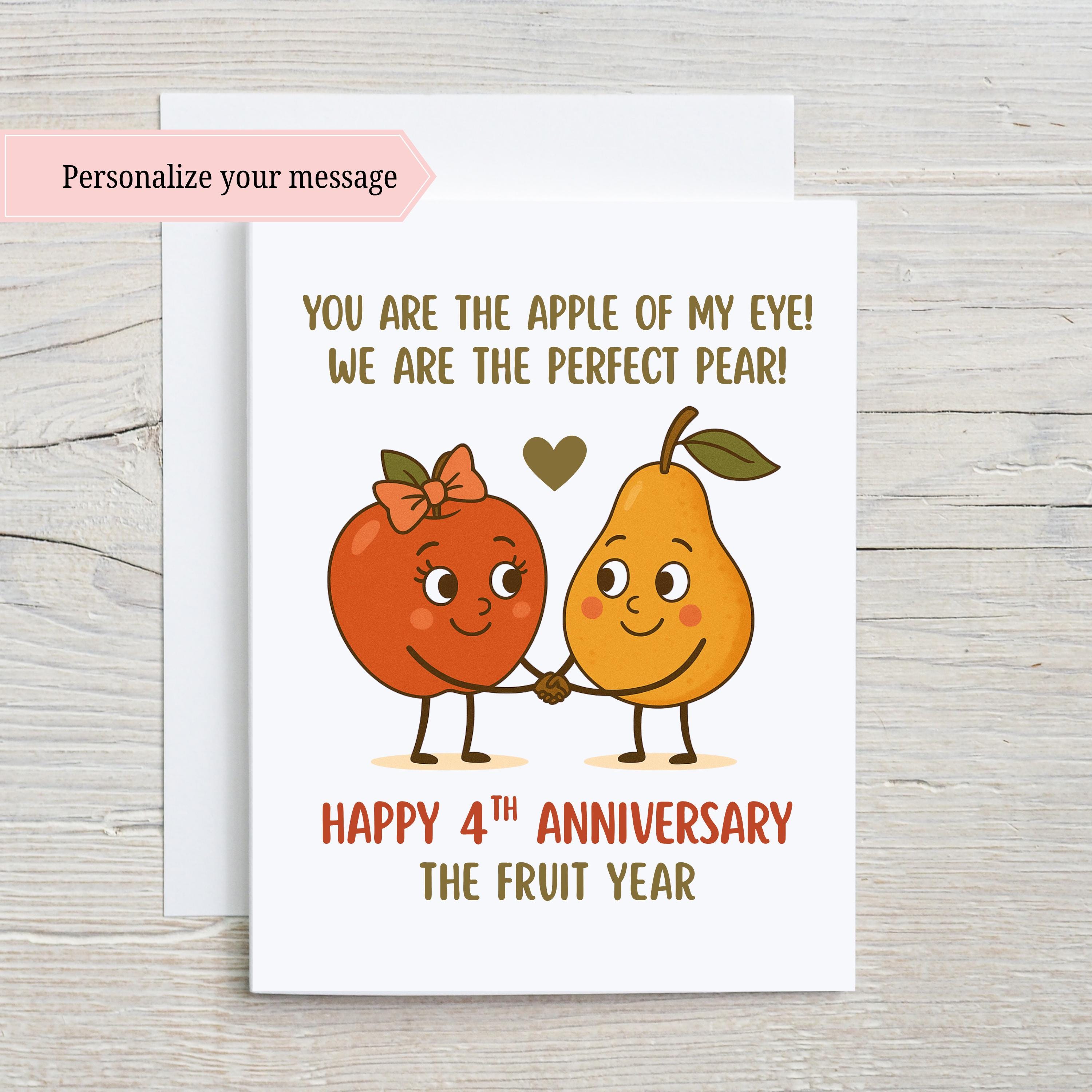4th Anniversary Card, Fruit Anniversary Card, Fourth Wedding Anniversary, Gift For Husband, Gift for Wife, Gift for Couple, 4 Years Married
