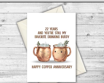 DIGITAL DOWNLOAD 22 Jahre Jahrestag Karte Kupfer Jahrestag Karte Geschenk für Mann Geschenk für Frau Karte zum Jahrestag 22 Jahre verheiratet