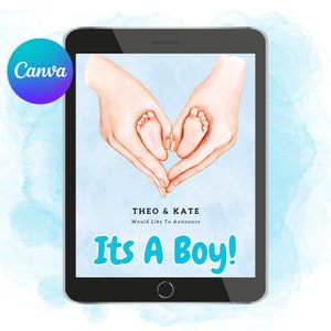 ITS A BOY -  Gender Reveal Digital Announcement | Social Media Template Or Send Via Email Or Text | Easy DIY Editable Custom Canva Template