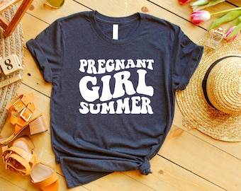 Pregnant Girl Summer Shirt, Pregnant Shirt, Baby Announcement Tee, Pregnancy Reveal, Summer Pregnant Gift, Gift for New Mom, Mom To Be Shirt