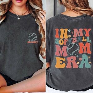 Custom Softball Mom Retro Comfort Colors T-Shirt, In My Softball Mom Era Comfort Colors Shirt, Softball Game Day Comfort Colors Shirt