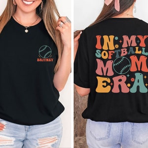 Custom Softball Mom Retro T-Shirt, In My Softball Mom Era Shirt, Softball Game Day Sweatshirt, Personalized Mom Softball Shirt