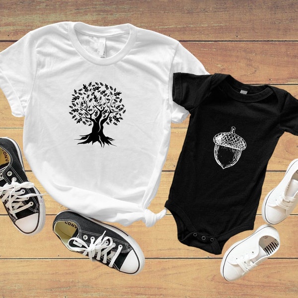 Acorn Oak Tree Matching Dad And Baby T-Shirt, Father And Son Matching Sweatshirt, Family Matching Oak Tree Shirt, Dad And Baby Nature Tee