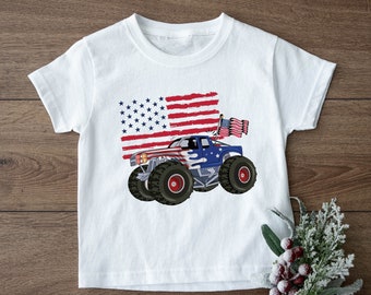 Kids Monster Truck Shirt, July 4th Shirt, Boys 4th Of July Shirt, Monster Truck Flag Shirt, American Boy Shirt, Patriotic Monster Truck Tee
