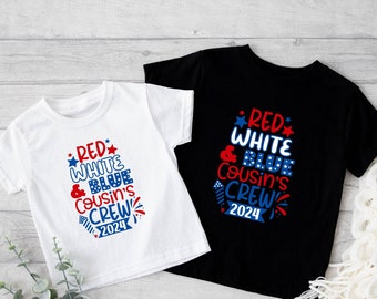 Red White and Blue Cousin Crew 2024 Shirt, 4th of July Cousin Crew Toddler T-Shirt, Trendy Matching Cousins Tee, Fourth Of July Kids Shirt