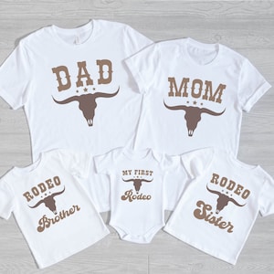 My First Rodeo Birthday Family Matching T-Shirt,  First Birthday Party Shirts, Rodeo Western Themed Birthday Tees, Family Matching Tees