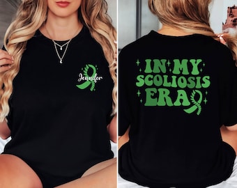 In My Scoliosis Era Shirt, Custom Scoliosis Shirt, Scoliosis Warrior Sweatshirt, Personalized Scoliosis Awareness T-Shirt, Green Ribbon Gift