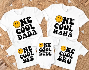One Cool Dude Birthday Shirts, Matching Family One Cool Dude Birthday Shirt, 1st Birthday Tee, Smile Face Matching Bday Tee, Cool Dada Mama