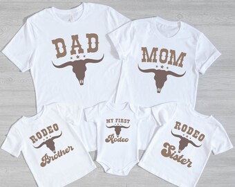 My First Rodeo Birthday Family Matching T-Shirt,  First Birthday Party Shirts, Rodeo Western Themed Birthday Tees, Family Matching Tees