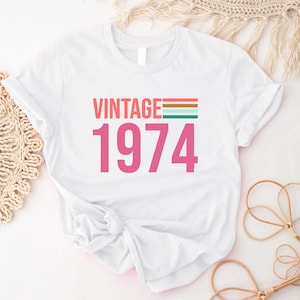 Camiseta de cumpleaños vintage de 1974, camiseta del 51.º cumpleaños, camiseta del 51.º cumpleaños para mujer, camiseta nacida en 1974, camiseta de celebración de fiesta de cumpleaños