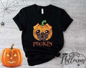Pugkin Halloween Shirt, Pugkin Mops Halloween Sweatshirt, Halloween Süßes oder Saures Shirt für Mops Mütter, Hund Halloween Kostüm, Kürbis Hund Tee