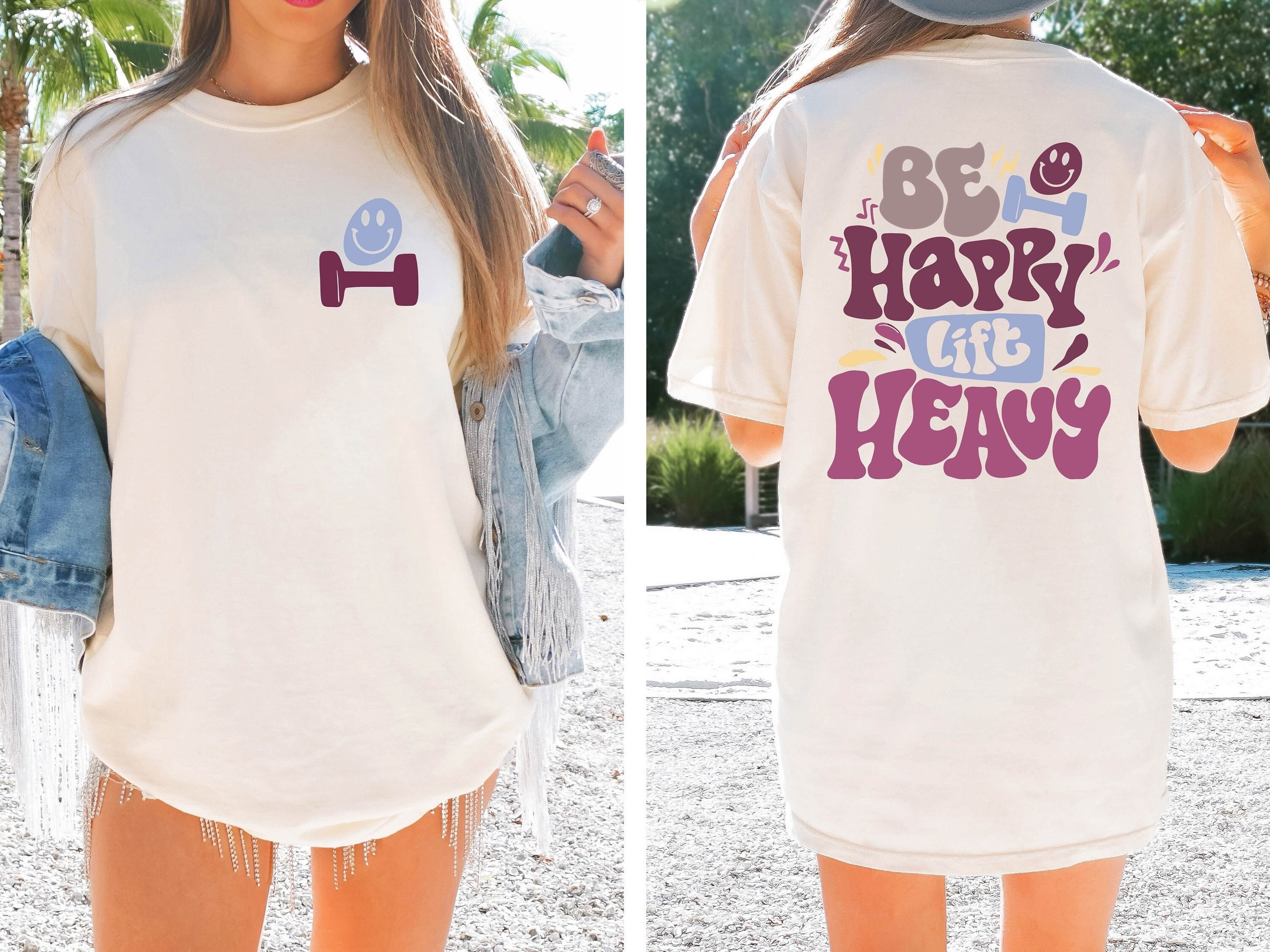Be Happy Lift Heavy Comfort Colors Shirt, Funny Gifts For Gym Lovers, Workout T-Shirt, Funny Weightlifting Shirt, Gym Shirt,Muscle Mommy Tee