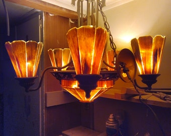 Chandelier with wood shades