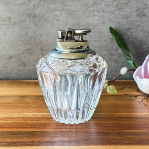 Vintage Cut Glass Table Lighter Japanese Butane Refillable Crystal Style Barware Home Decor Collectible Gift Idea Home Decor Accent