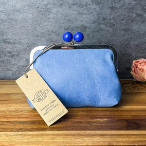 Blaue Italienische Leder Geldbörse Clutch - Toscana Kiss Lock Geldbörse - Weiche Echtleder Brieftasche Made in Italy