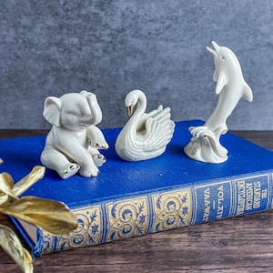 Pick One Vintage Lenox Animal Figurines: Swan, Elephant, Dolphin - Bone China with 24K Gold Accents