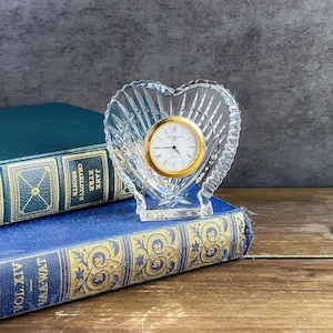 Vintage Waterford Crystal Heart Shaped Quartz Clock, Cut Glass Tabletop Clock, Collectible Waterford Decor, Works, with Chip
