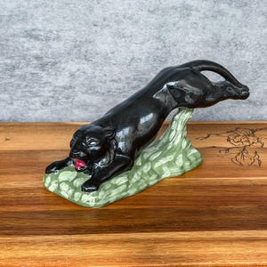 Vintage Ceramic Black Panther Sculpture: Home Decor Figurine