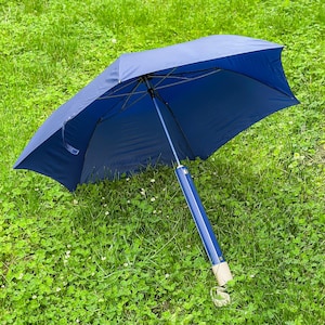 Vintage Blue Umbrella: Retro Baton Style with Tube Case