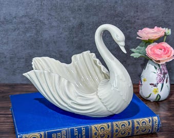 Vintage Large Lenox Ivory Swan Dish, Collectible Fine Bone China Swan Centerpiece, Wedding Swan Decor, 8.5"x6.5"x6"