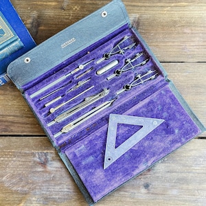 Vintage Dietzgen Drafting Tool Set 1096 with Case, Compass Drawing Instruments, Engineering Geometry Kit