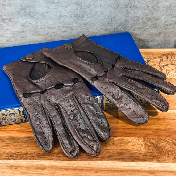 Vintage Fownes Leather Driving Gloves: Men's Small, Brown Genuine