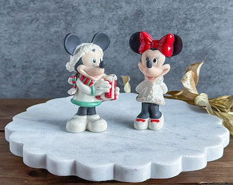 Vintage Lenox Disney Mickey & Minnie Christmas Sweethearts Salt and Pepper Shakers – 24K Gold Accents Holiday Decor, with Box
