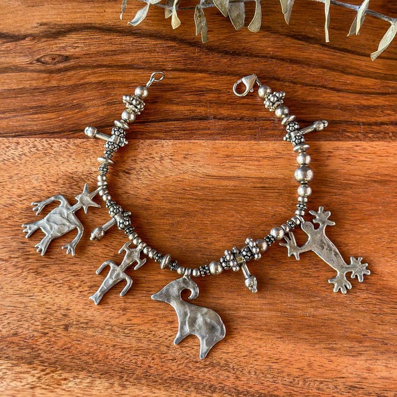 Vintage Sterling Silver Charm Bracelet With Southwestern