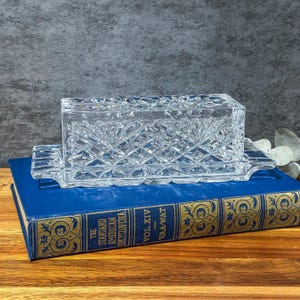 Vintage Pressed Glass Butter Dish with Lid: Elegant Mid Century Tableware