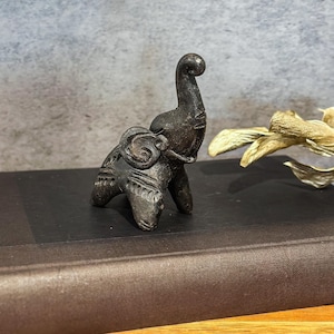 Vintage Handcrafted Pottery Elephant Lucky Elephant Trunk Up Figurine Clay Elephant Decor Collectible Elephant Statue Good Luck Elephant