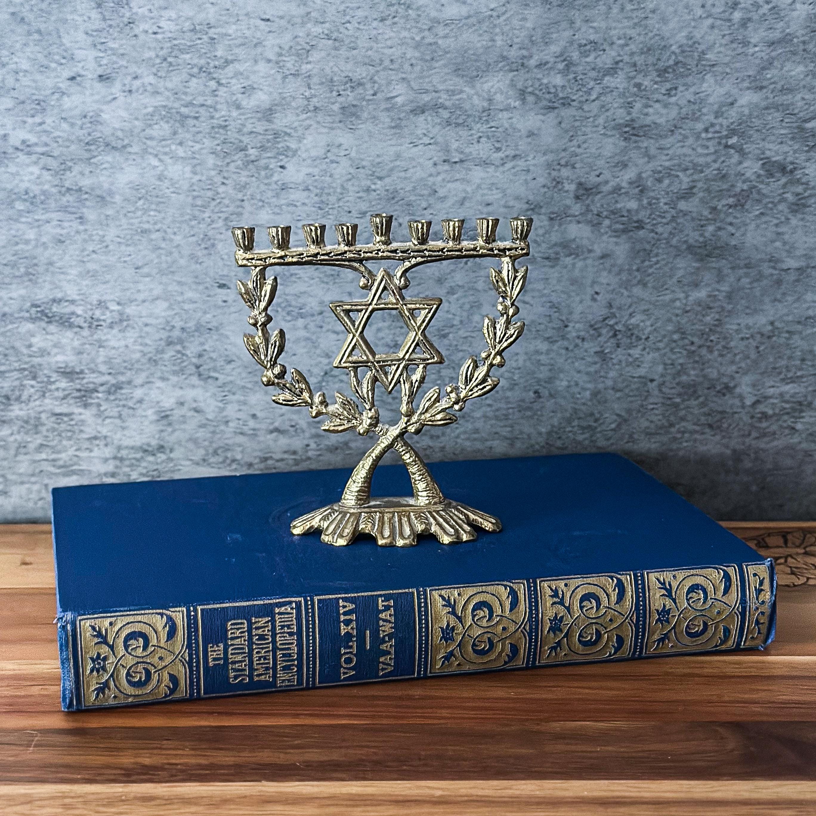 Vintage Menorah Brass Candle Holder Handcrafted Solid Brass Decor Star of David Menorah Traditional Hanukkah Candle Holder Brass