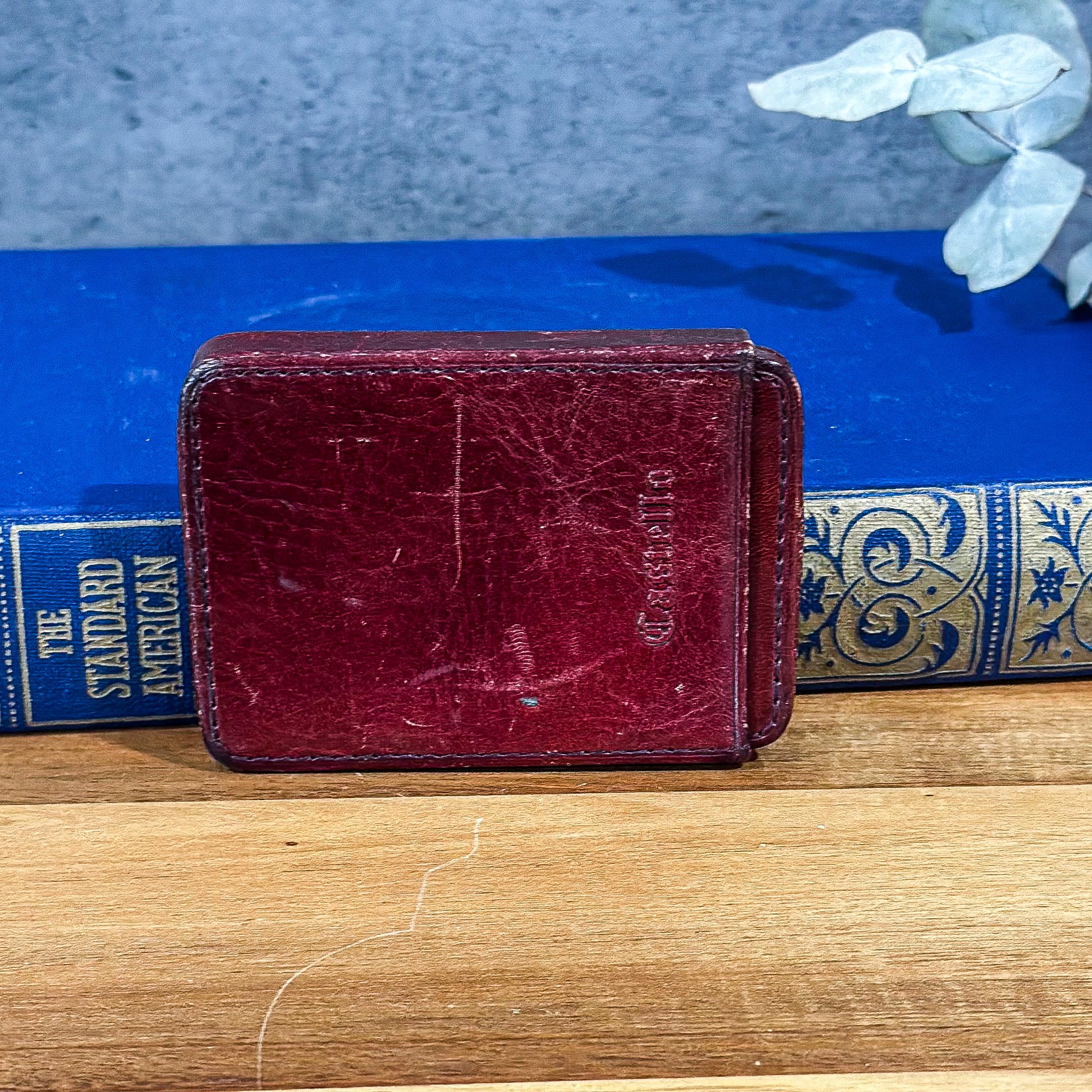 Italian Calfskin Card Case HISCOW Italian Leather Business Card Case -  Antiqued Red Calfskin Card Holder Italian Calfskin Wallet