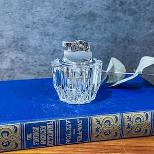 Vintage Cut Glass Table Lighter Japanese Butane Refillable Crystal Style Barware Home Decor Collectible Gift Idea Home Decor Accent