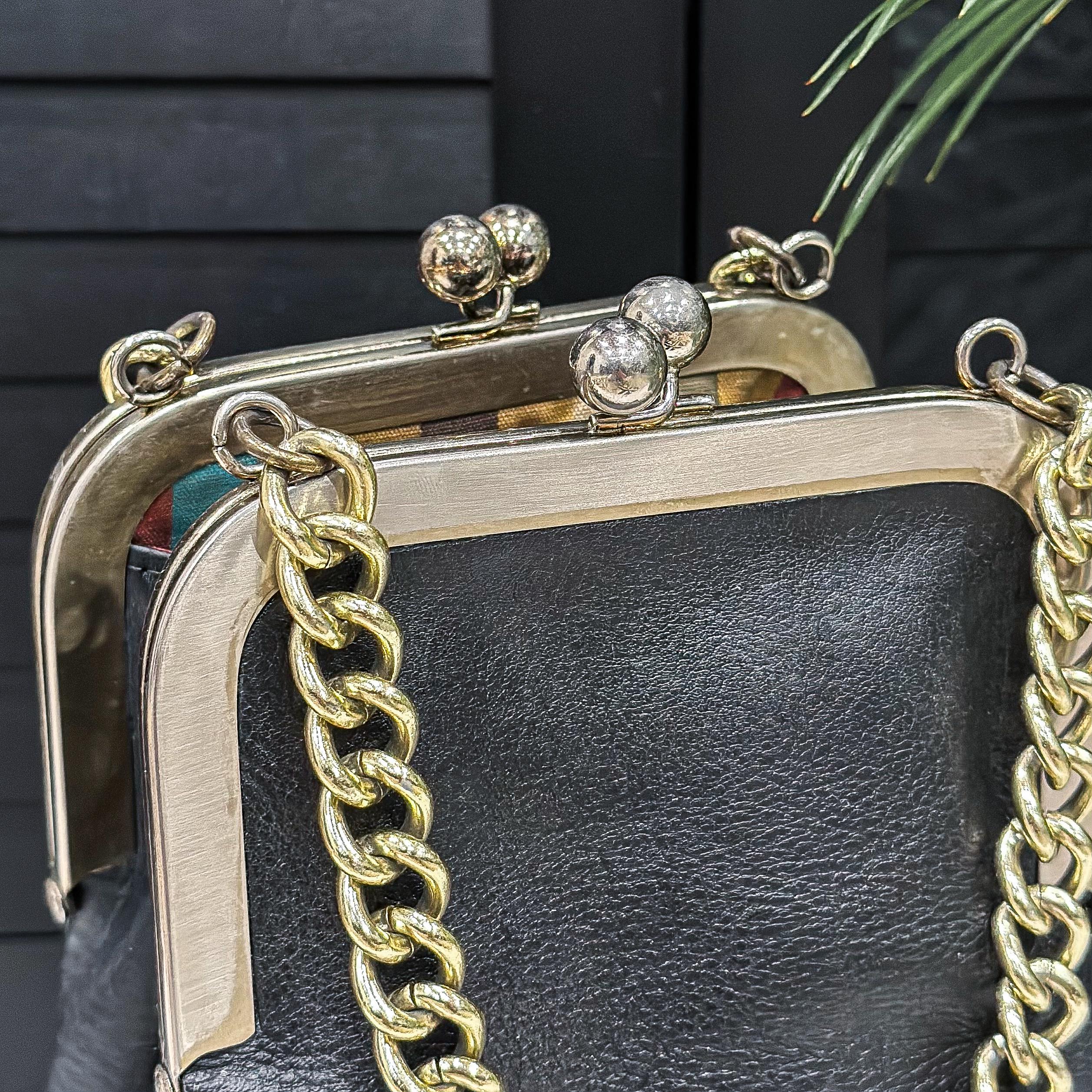 バッグ Coach Bonnie Kisslock Satchel Chain Bag Vintage Bonnie Cashin Kisslock Bag 1960s Black Leather Tote