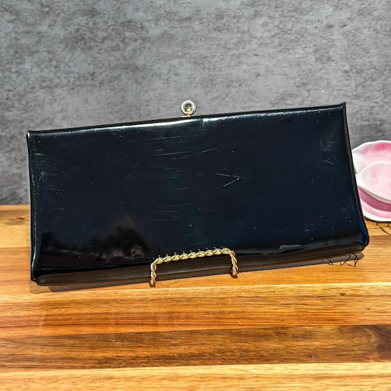 Leder Abendtasche Schwarz Lack Vintage Harry Levine Schwarze Lack