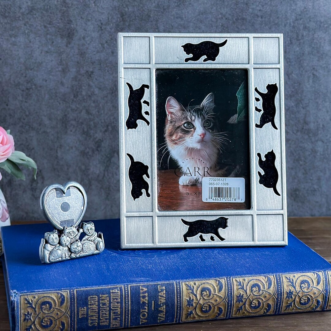 Set of 2 Vintage Cat Picture Frames Silver Tone & Pewter: Collectible ...