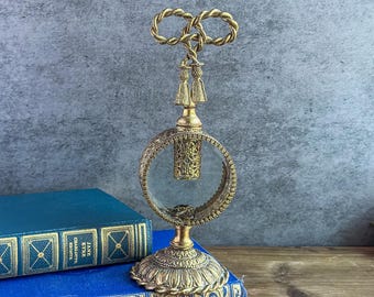 Vintage Hollywood Regency Filigree Perfume Bottle, Gold Tone Ornate Vanity Decor, Victorian Revival Ornate Cosmetic Vial, As Is