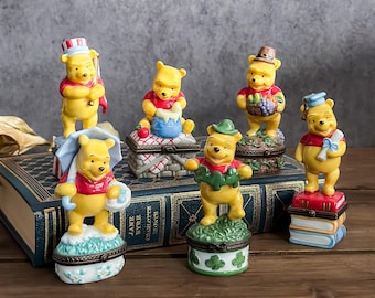 Pick One Vintage Disney Winnie the Pooh Enamel Trinket Box Figurine – Month Collection Ceramic Pooh Keepsake Box
