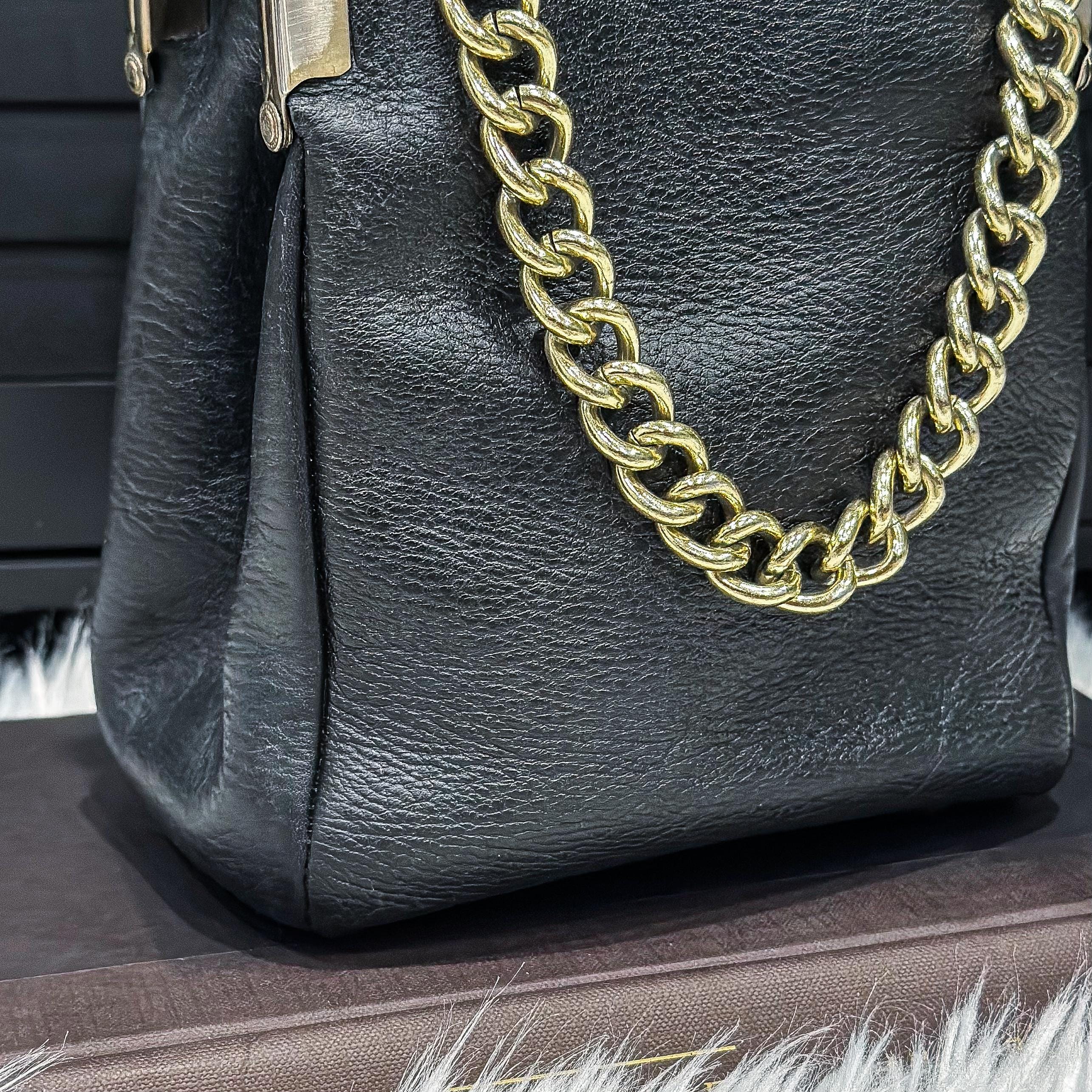 Vintage Bonnie Cashin Kisslock Bag 1960s Black Leather Tote