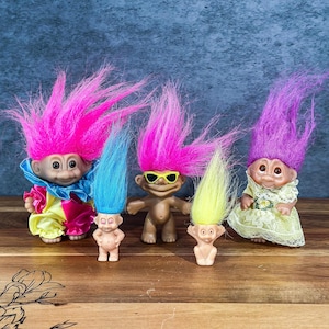 Lot of 5 Vintage Troll Dolls 1980s 1990s Collectible Toy Set Vintage Troll Doll Collection Mini Retro Troll Figurines Collectible Troll Toys