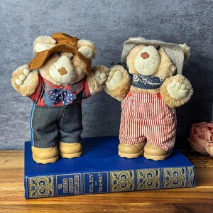 Lot of 2 Vintage 1986 Furskins Bears Wendy&#39;s Plush Teddy with Original Outfits, Hats, and Boots Vintage Collectible Toys