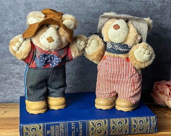 Vintage 1986 Furskins Wendy's Plush Bears with Original Outfits - Collectible Toys