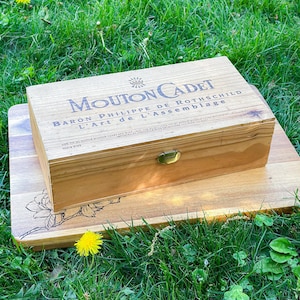 Vintage Mouton Cadet Wood Box Baron Philippe de Rothschild Wine Crate Rustic Storage Decor French Winery Collectible